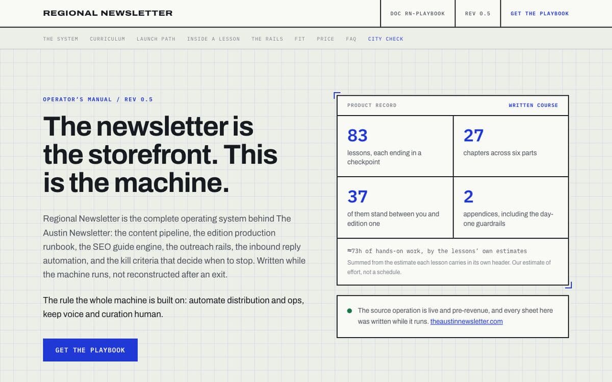 regionalnewsletter.com: the newsletter is the storefront, this is the machine