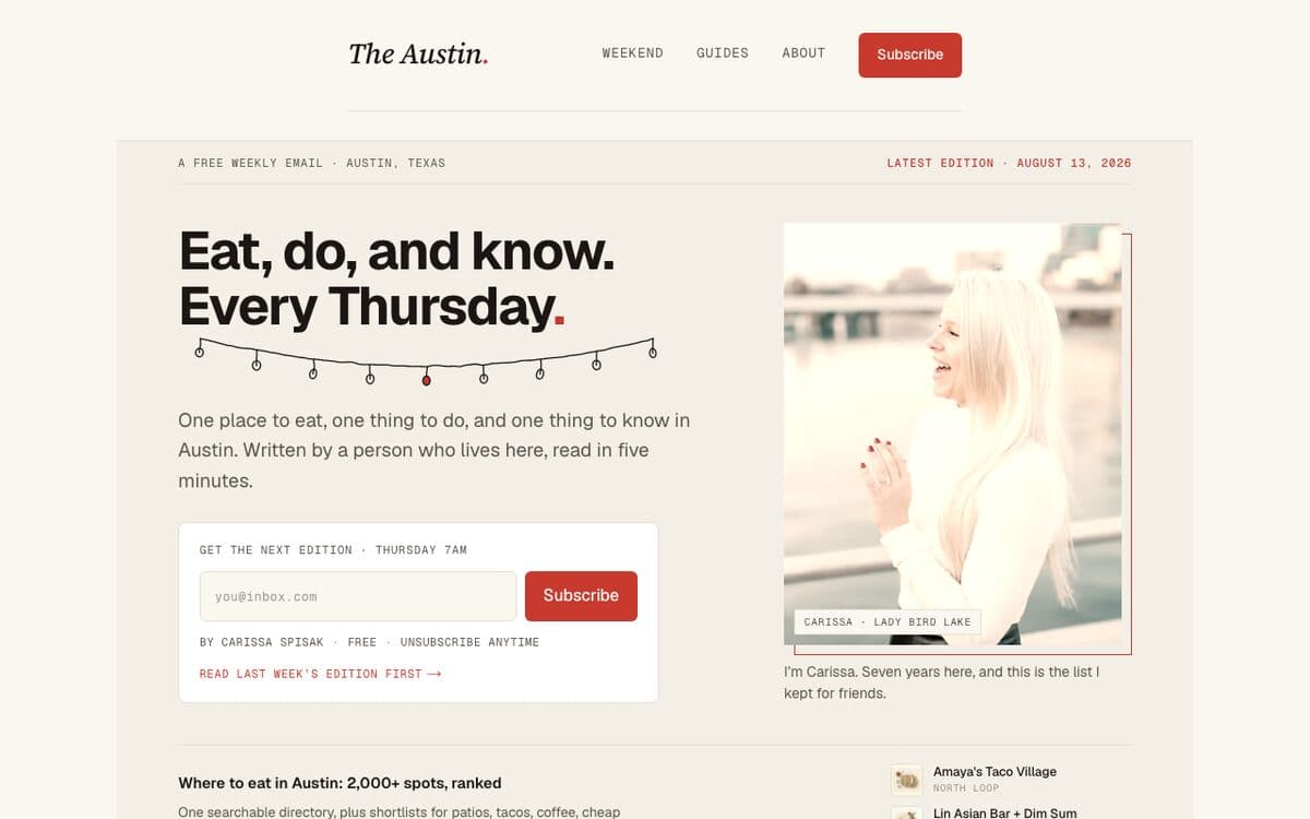 theaustinnewsletter.com: eat, do, and know, every Thursday